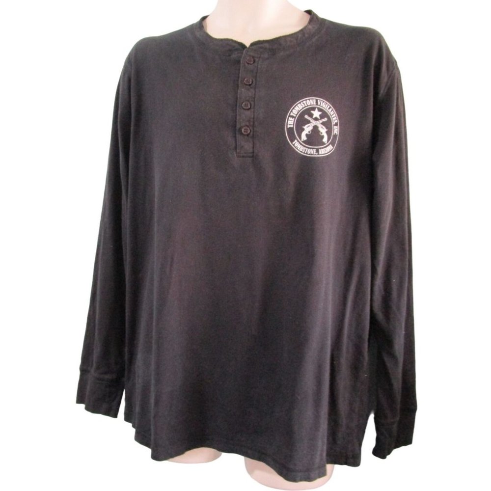 Tombstone Vigilantes Inc Gunfighter Saloon Girl Long Sleeve Henley Canvas GUC